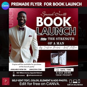 Burgundy Book Launch Party Flyer Template: Editable Canva Design