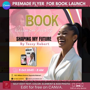 Elegant Book Launch Party Flyer: Editable Canva Template (1080x1080px)