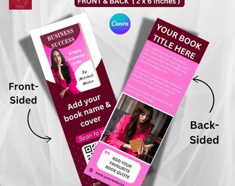 Plantilla de marcador editable para autores, marcadores promocionales personalizados, diseño de marcadores Canva, marcadores para fiestas de lanzamiento, plantillas de promoción de libros.