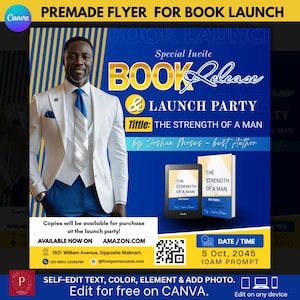 Editable Book Launch Event Flyer Template: Canva Design (1080x1080px)