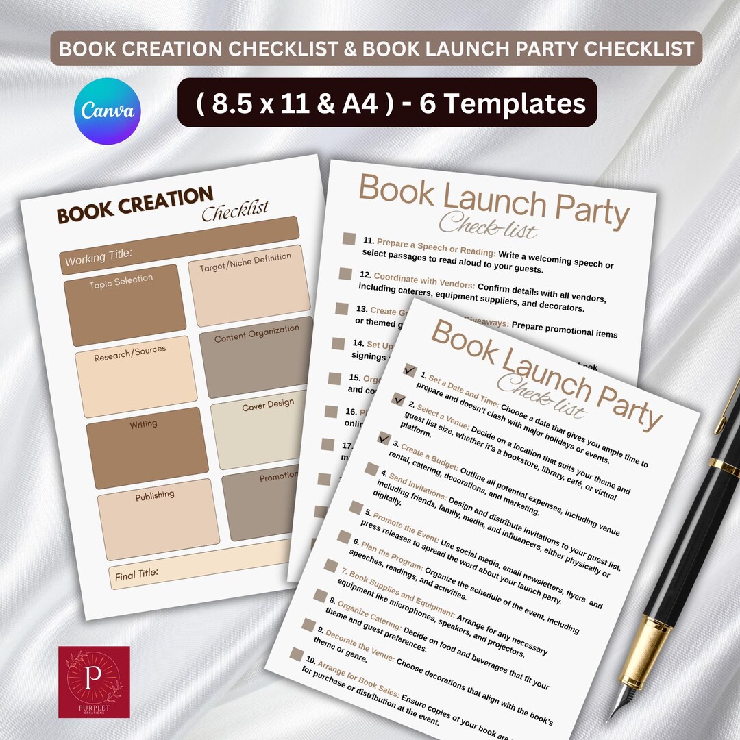 Editable Book Creation & Launch Party Checklist Printable Pdf- Self ...