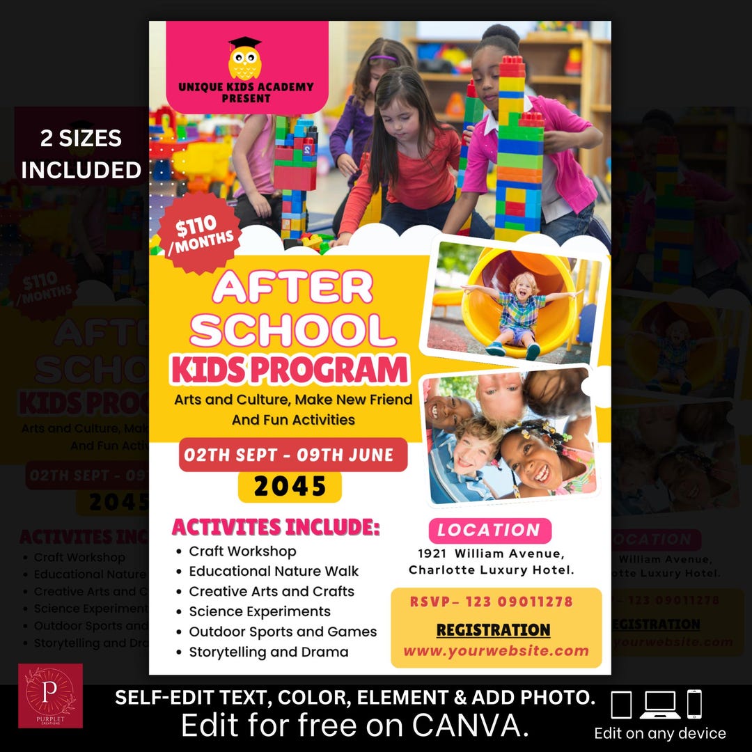 Editable After School Kids Program Flyer: Canva Template (8.5x11 & A4 ...