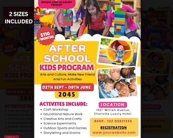 Bearbeitbarer After School Kids Programm Flyer: Canva Vorlage (8.5x11 & A4)