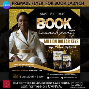 Elegant Book Launch Party Flyer: Editable Canva Template (1080x1080px)