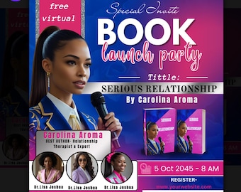 Elegant Book Launch Event Party Flyer, Book Launch Signing, Author Book Release, E-Book Launch Template, Editable Book Launch Event Canva.