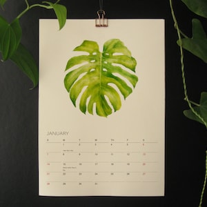 Pianta tropicale - Calendario da parete 2025 con acquerello botanico, planner per la pittura del fogliame, regalo di Natale per gli amanti delle piante, formato A4 o A3 (2)