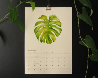 Tropical Plant - 2024 Botanical Watercolor Art Wall Calendar, Foliage Painting Planner, Christmas Gift for Plant Lover, A4 or A3 Size (2)