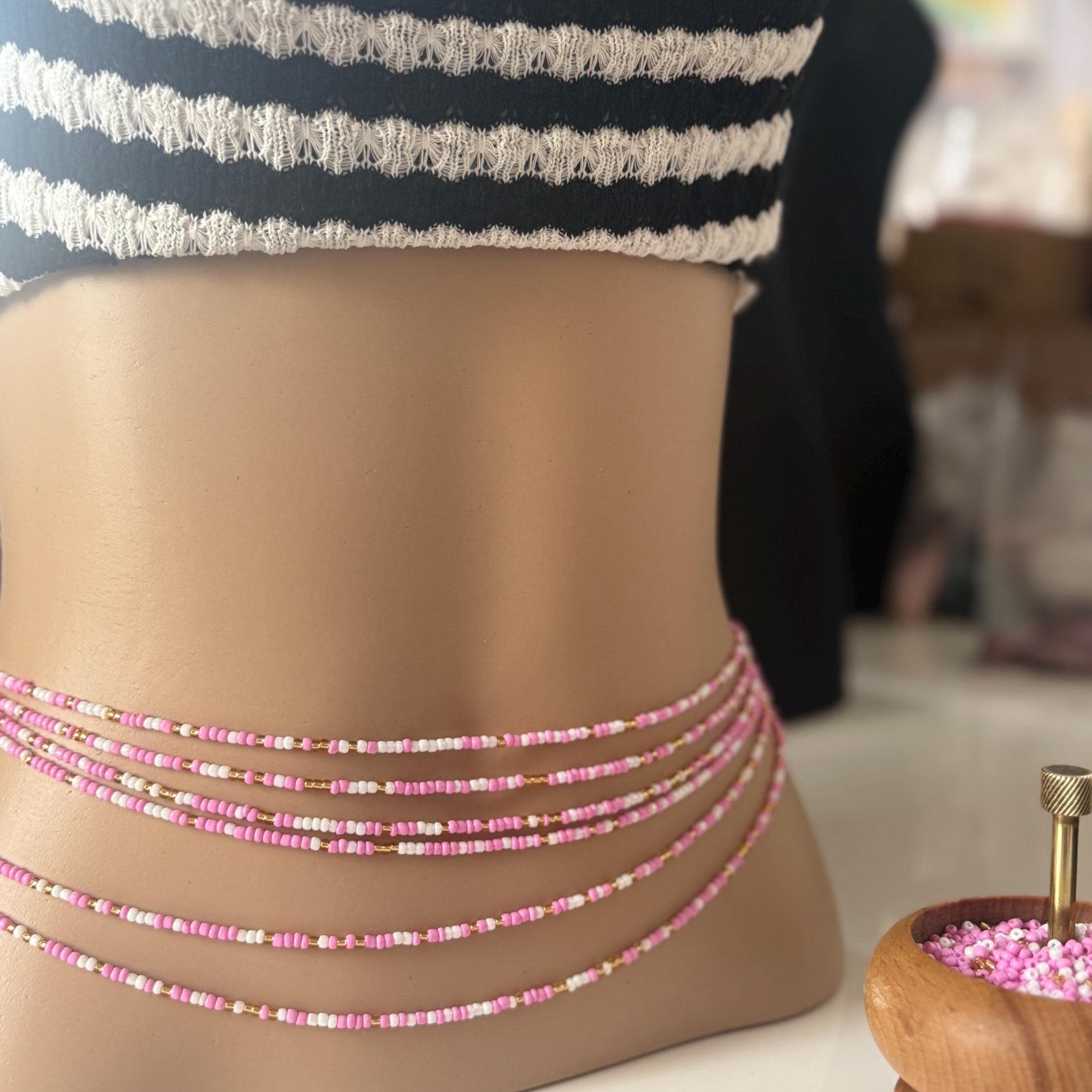 Waist Beads | Pink Tie on Waist Beads | Belly Chain | Hip 