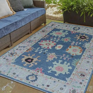 Blue Modern Oushak Hand Knotted Rug 4x6, 5x8, 6x9, 8x10, 9x12, 10x14 ft Handmade Rugs for Living Room - Antique Contemporary rug