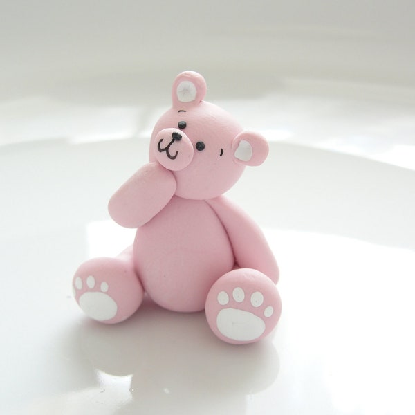 Polymer clay miniature teddy bear for 1/12th scale dollhouse in pale pink