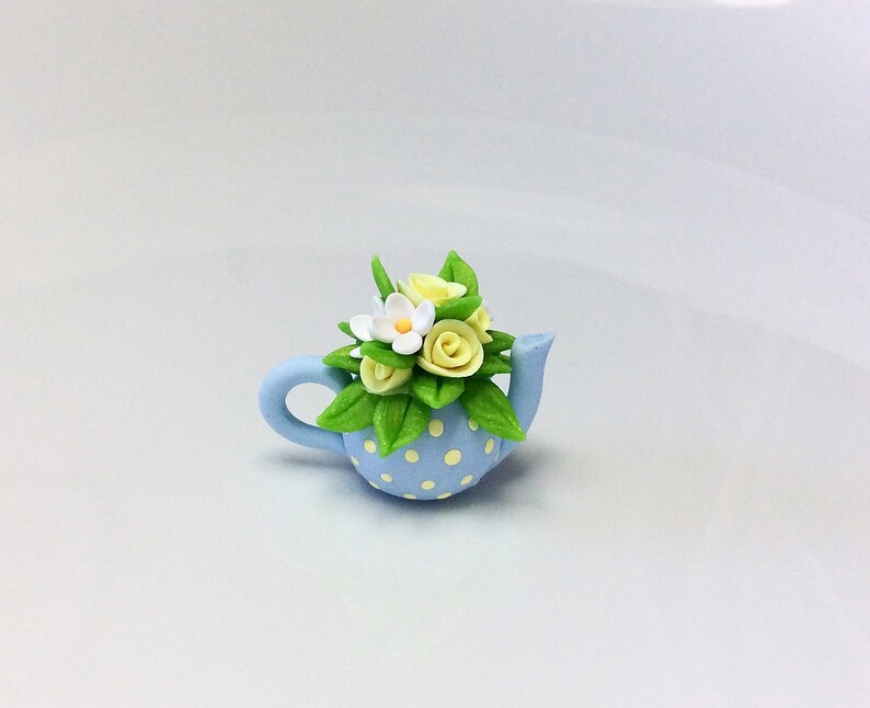 Miniature Pale Blue Teapot With Yellow Roses for 1/12 Scale Etsy