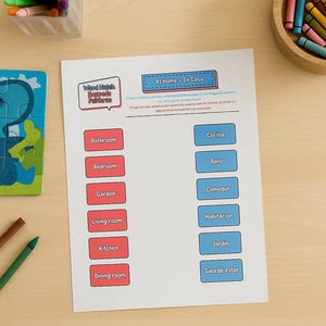 Bilingual Spanish-English Worksheets: At Home – En casa | A4 Printable PDF | 7 Pages + Answer Key | ESL Vocabulary for Kids