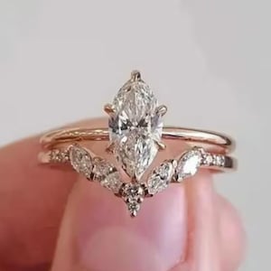 1.0 CT Marquise Cut Moissanite Engagement Ring Set, 14K Rose Gold Finish Marquise Cut Ring, Bridal Set Ring, Anniversary Engagement Ring Set