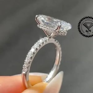 3CT Oval Lab Grown Diamond Engagement Ring: 14K Solid Gold Anniversary Ring