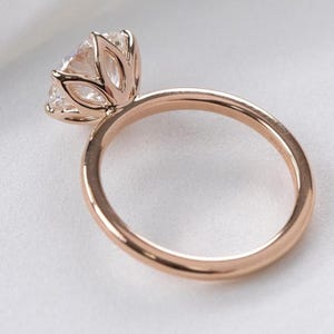 Cathedral Setting Moissanite Engagement Ring, Vintage Tulip Set Engagement Ring in 14k Yellow Gold, Floral Flower Round Solitaire Ring