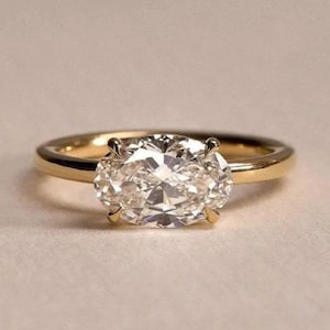 East-West Oval Cut Moissanite Diamond Engagement Ring, Exquisite Solitaire, Engagement Ring, Perfect Proposal Gift, Romantic Proposal Gift
