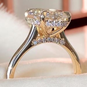 3 CT Classic Vintage Style Oval Moissanite Ring, Oval Cut Solitaire Diamond Ring, Gorgeous Hidden Halo Anniversary Ring, White Gold Ring
