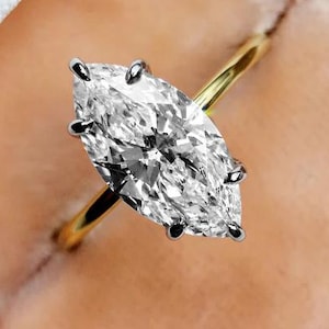 4CT Marquise Moissanite Engagement Ring: 14k Gold Hidden Halo Solitaire