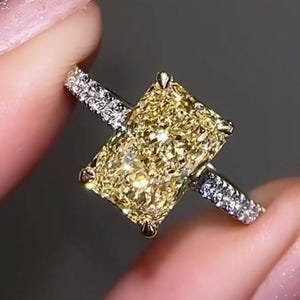 2.50 CT Radiant Cut Canary Yellow Moissanite Engagement Ring, Pave Ring, Radiant Cut wedding Ring, 14k Yellow Gold Anniversary Gift Ring