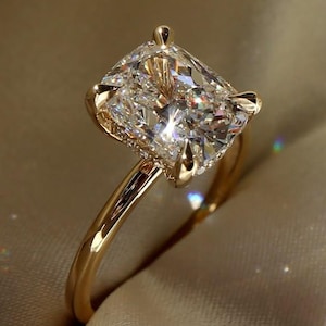 Forever One Cushion Cut Solitaire Engagement Ring Rose 14k/18k Gold Moissanite Cushion Ring Cushion Solitaire Ring Cushion Cut Ring For Her