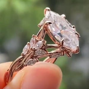 Floral Marquise Cut Moissanite Engagement Ring Vintage 14K Gold Moissanite Diamond Wedding Ring Nature Inspire Ring Promise Ring For Women