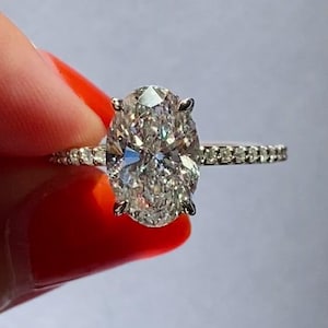 3CT Oval Moissanite Engagement Ring Oval Hidden Halo Ring 14k Solid Gold Ring Oval Wedding Ring Oval Solitaire Ring Anniversary Ring For Her