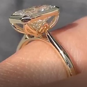 Bezel Set 4.14 Ct Radiant Cut Moissanite Engagement Ring 14K Yellow Gold Radiant Cut wedding Ring Elongated Radiant Bezel Set Ring for Her.