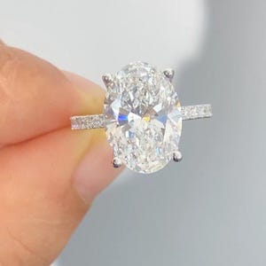 4.0CT Classic Vintage Style Oval Moissanite Ring, Oval Cut Solitaire Diamond Ring, Gorgeous Hidden Halo Anniversary Ring, White Gold Ring