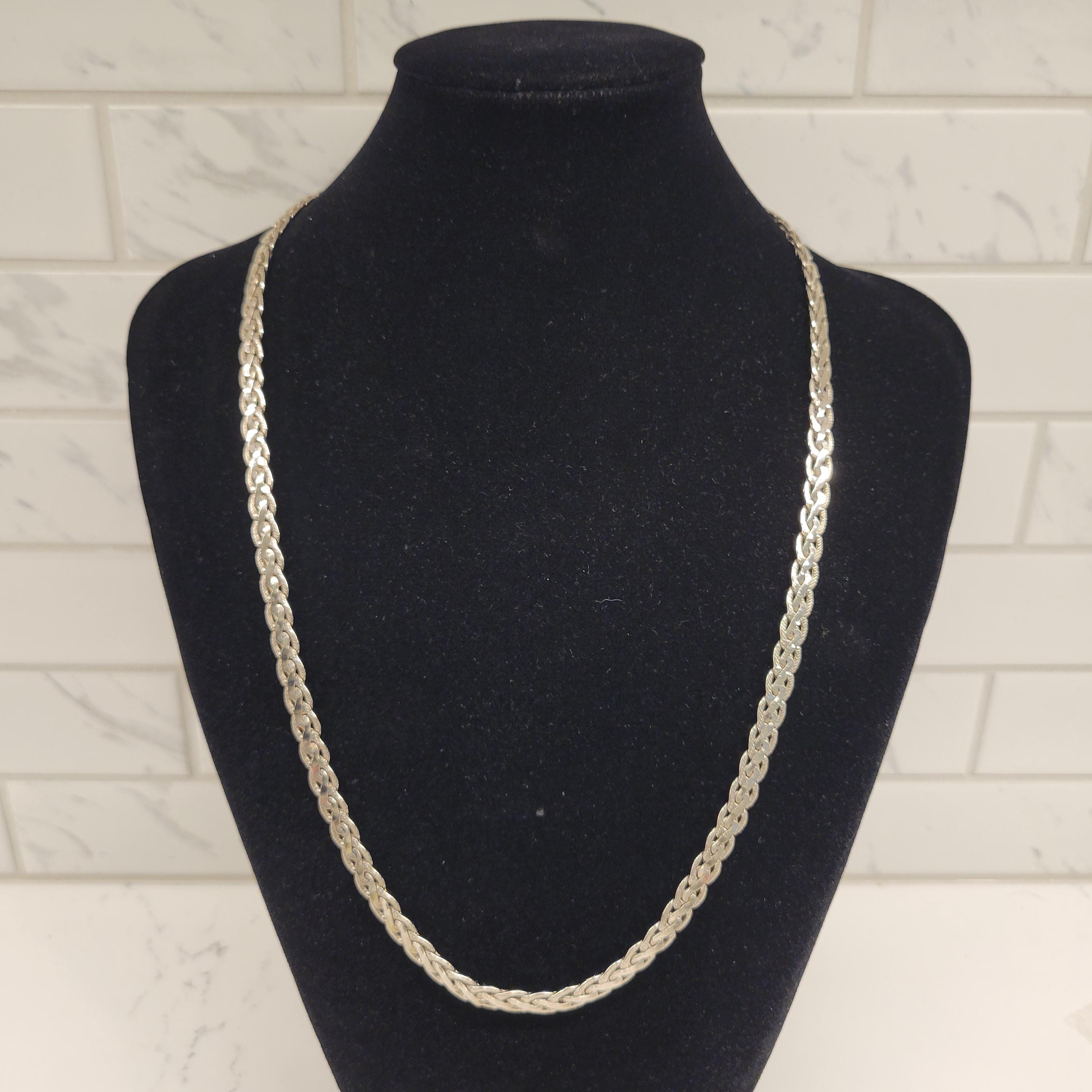 Vintage 925 Silver Woven/Braided Flat Chain