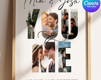Benutzerdefinierte Fotocollage Canva Vorlage, You & Me Poster, Paar Geschenk druckbar, Hochzeitstag Wandkunst, bearbeitbare Liebe Print