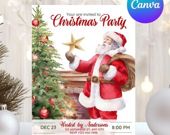 Bearbeitbare Weihnachtseinladungsvorlage, Feiertagsfeier einladen, Büroweihnachtsveranstaltung, Friendsmas, Santa Canva Design, digitaler Download