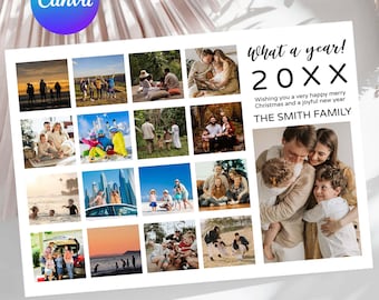 Editable Year in Review Photo Collage, Canva Family Memory Board, What a Year Card, New Year Printable Gift, Polaroid Grid Layout