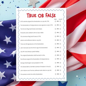 4th of July True or False Game Printable | Patriotic Independence Day Trivia Activity for Kids and Adults | Classroom Party Download