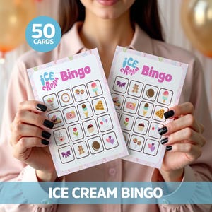 Cartes de bingo avec crème glacée, Cartes de bingo social crème glacée, Bingo de crème glacée à imprimer, Jeu de crème glacée pour fête d&#39;été, Idées de fête de crème glacée