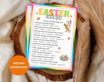 Oster-Trivia-Spiel, Oster-Trivia-Quiz, Osterpartyspiele, Klassenzimmeraktivität, druckbare Osteraktivität für Kinder und Erwachsene, Think-Fast-Spiel