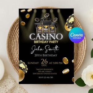 Casino Birthday Invitation Template, Casino Night Invite, Poker Birthday Party, Retirement Invite 5x7, 30th 40th 50th 60th Birthday Invite