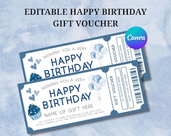 Bearbeitbare Geburtstagsgeschenkgutscheinvorlage, Canva Geschenkkartenvorlage, Geburtstagsgutschein für Freund, digitaler Gutschein