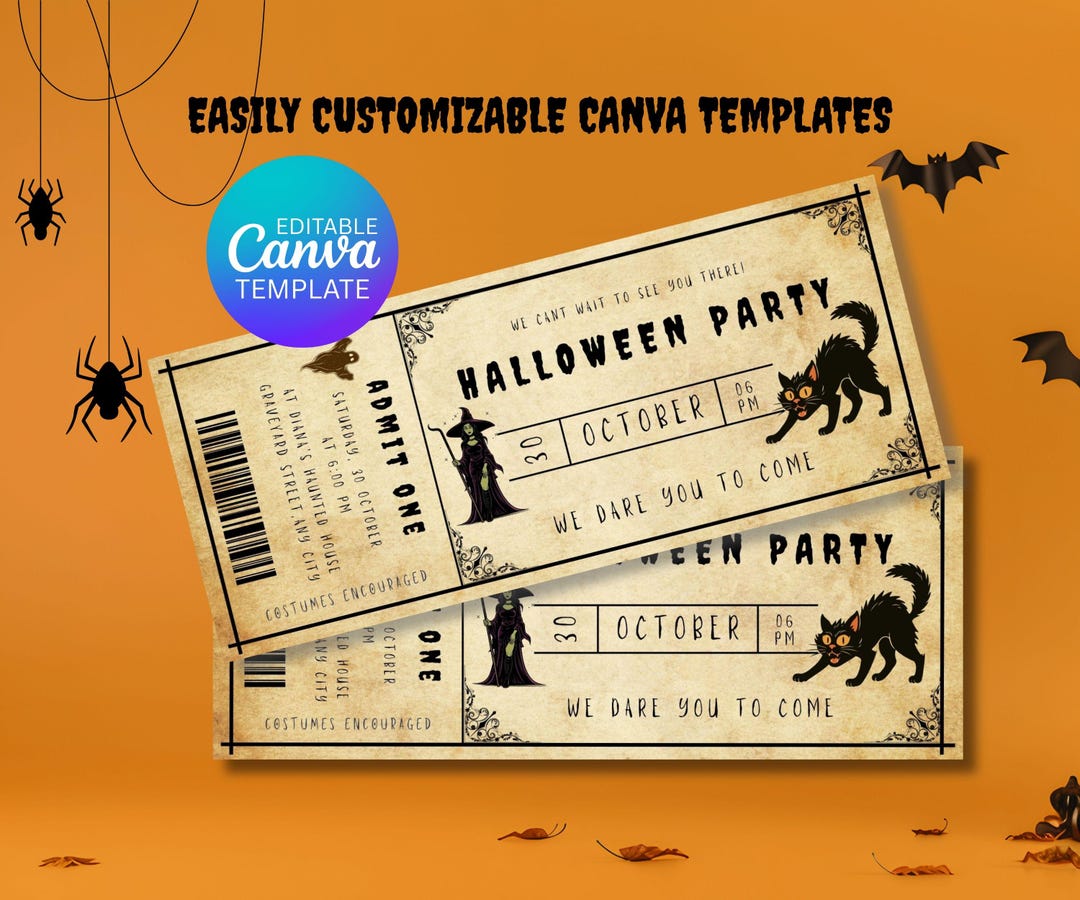 Editable Halloween Party Ticket Invitation, Spooky Event Ticket ...