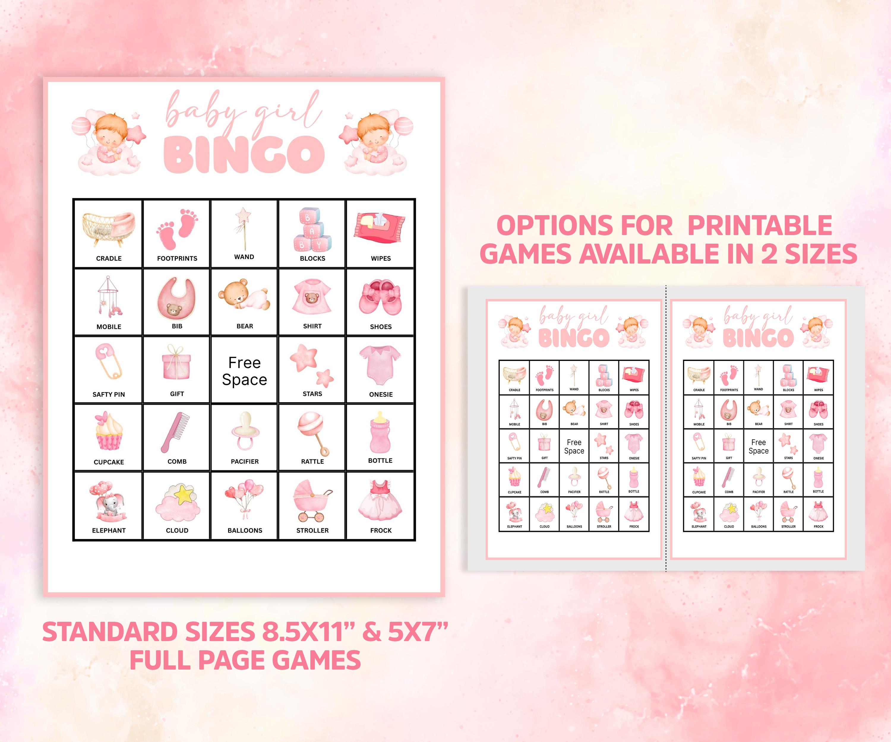 Baby Girl Shower Bingo Game Printable, 100 Pink Baby Shower Bingo Cards ...