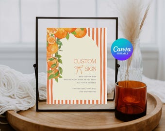 Bearbeitbare Zitrus Cutie Zeichenvorlage, Orange Blüte Babyparty Zeichen, Benutzerdefinierte Party Dekor, Babyparty druckbar, Citrus Themed Event Zeichen