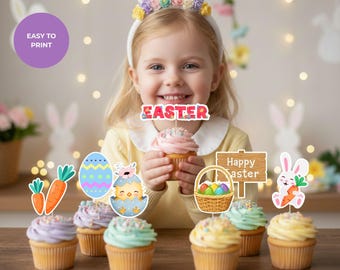 Ostern Cupcake Toppers druckbare, Hase Ei Küken Cupcake Picks, Ostern Party Dekor, Kinder Ostern Leckerei Toppers, Instant Download
