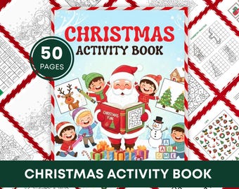 Weihnachts-Aufenthaltsbuch für Kinder | 50 Seiten Urlaub zum Ausdrucken | Labyrinthe, Färbung, Wortspiele, Puzzles | Spaß Winterpause Aktivität