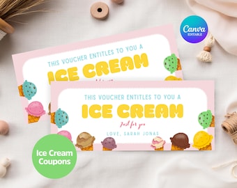 Editable Ice Cream Gift Coupon, Printable Frozen Treat Party Ticket Template, Custom Digital Birthday Voucher, Canva Design for Kids Event
