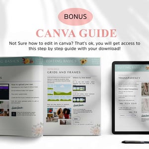 A Canva guide visual with examples and tips on using Canva for design, including detailed instructions and screenshots.