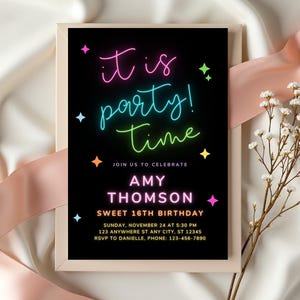 A preview of customization options for a product, showing what can be personalized on an invitation, such as text, colors, and design features.