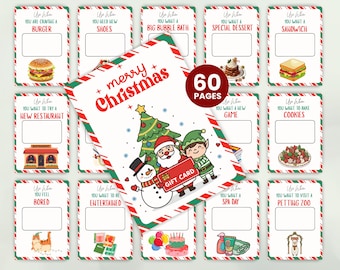 Weihnachtsgeschenkkartenbuch druckbar, 60 Karten Urlaub Couponalbum, Weihnachtsgeschenk für Jugendliche & Erwachsene, DIY Geschenkkartenhalter PDF