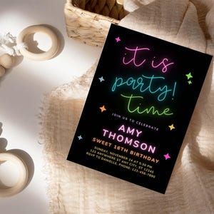 A digital design for a party invitation, showcasing a beautiful layout with a floral accent and elegant typography.