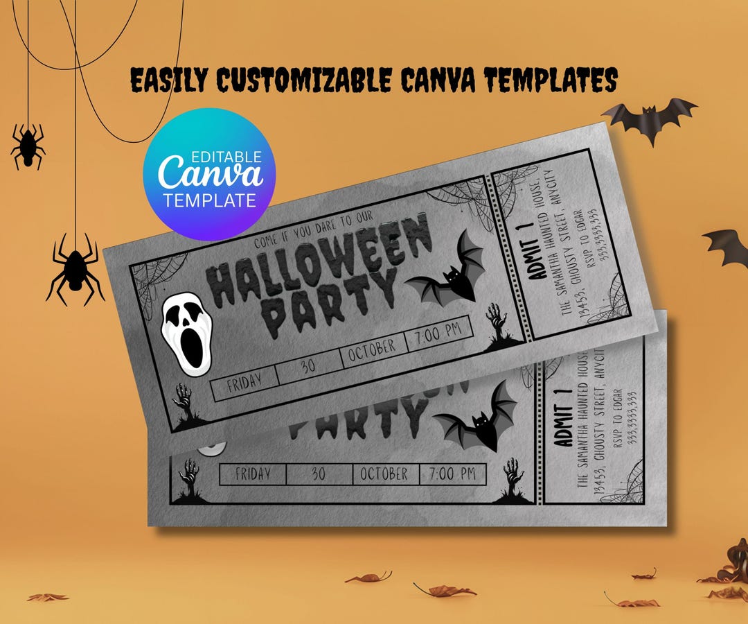 Editable Halloween Ticket Template, Costume Party Invite, Dark Spooky ...