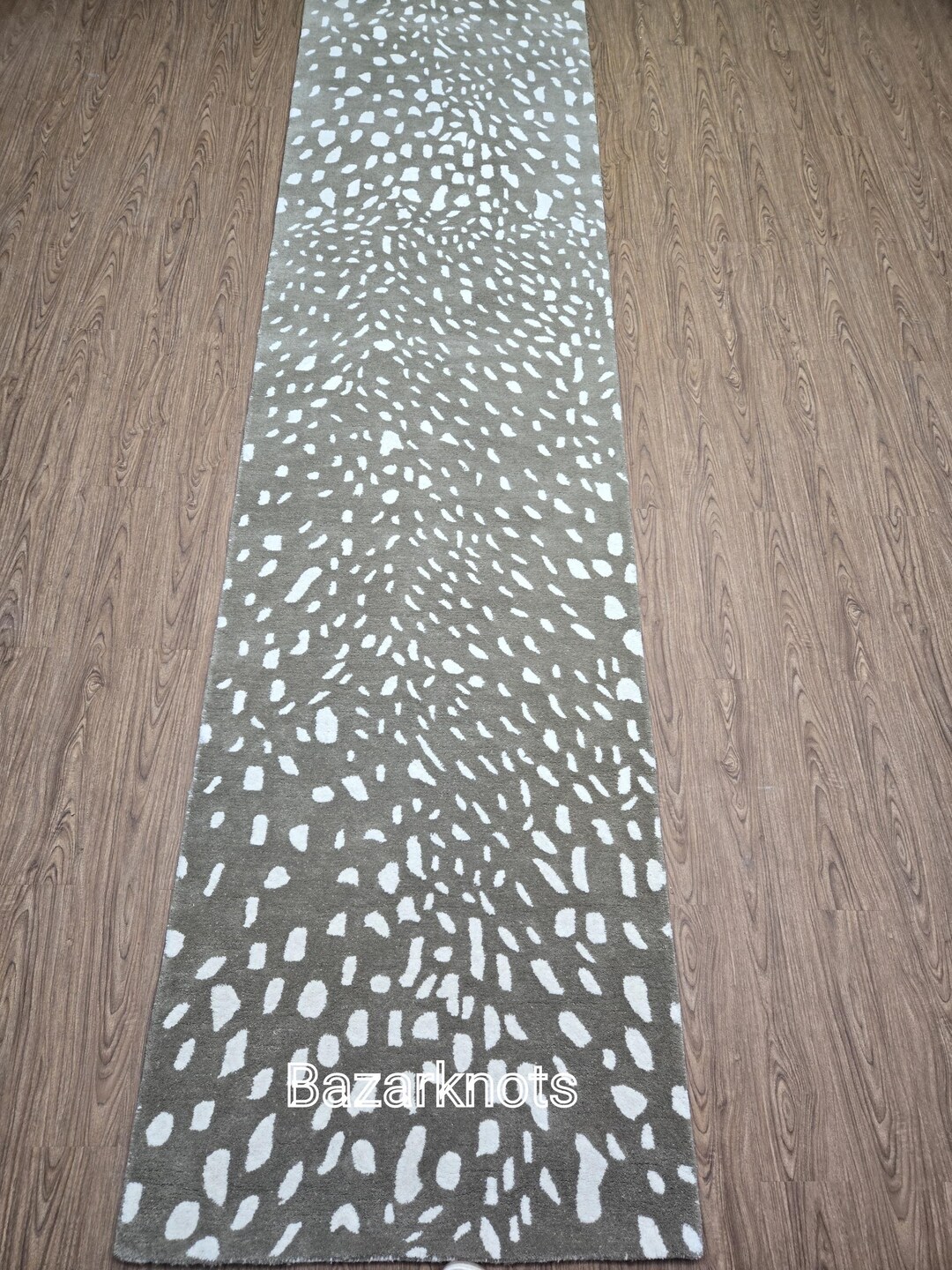 Mid Century Modern Hand Tufted Wool Rug – Green and White Animal Print ...