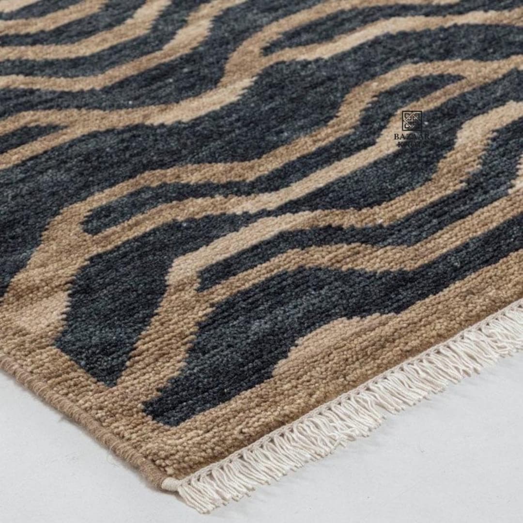 Hand Knotted Oushak Wool Rug | Modern Wave Pattern - Etsy Israel